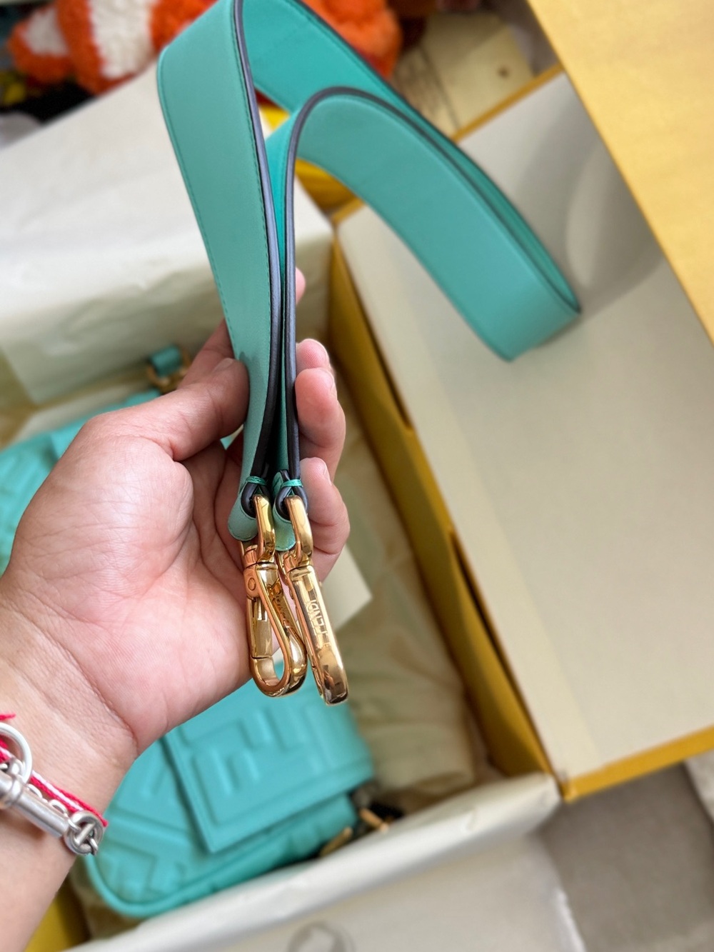 Fendi Embossed FF Baguette Shoulder Bag in Aqua - Picture 10 of 10